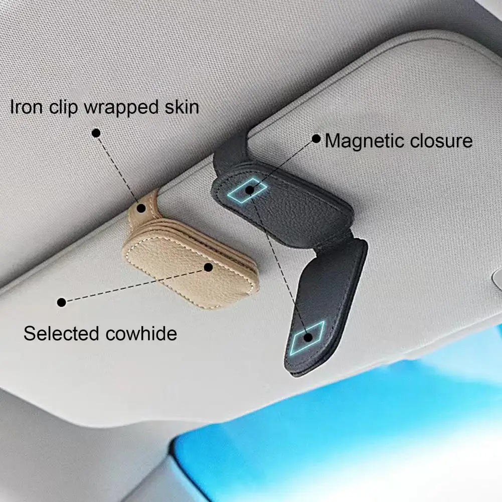 

Convenient Faux Leather Magnetic sunglasses clip Wear Resistant Sun Visor Mounted Car Glasses Organizer Magnetic Design