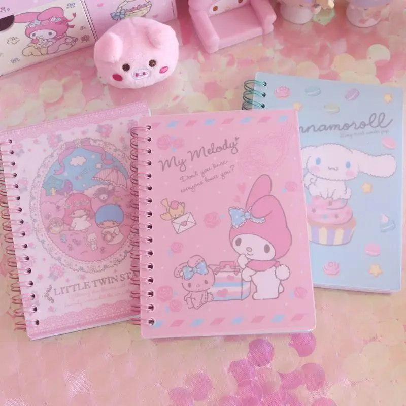 

Kawaii Sanrios Kuromi My Melody Cinnamoroll Cute Cartoon Portable Notepad A6 Color Coil Hand Account Diary Girl Heart Gift