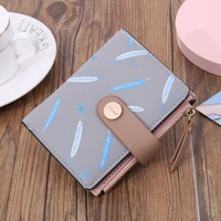 short leaf print womens wallet soft pu leather credit card holder buckle two fold ladies zipper coin purse cute money wallets