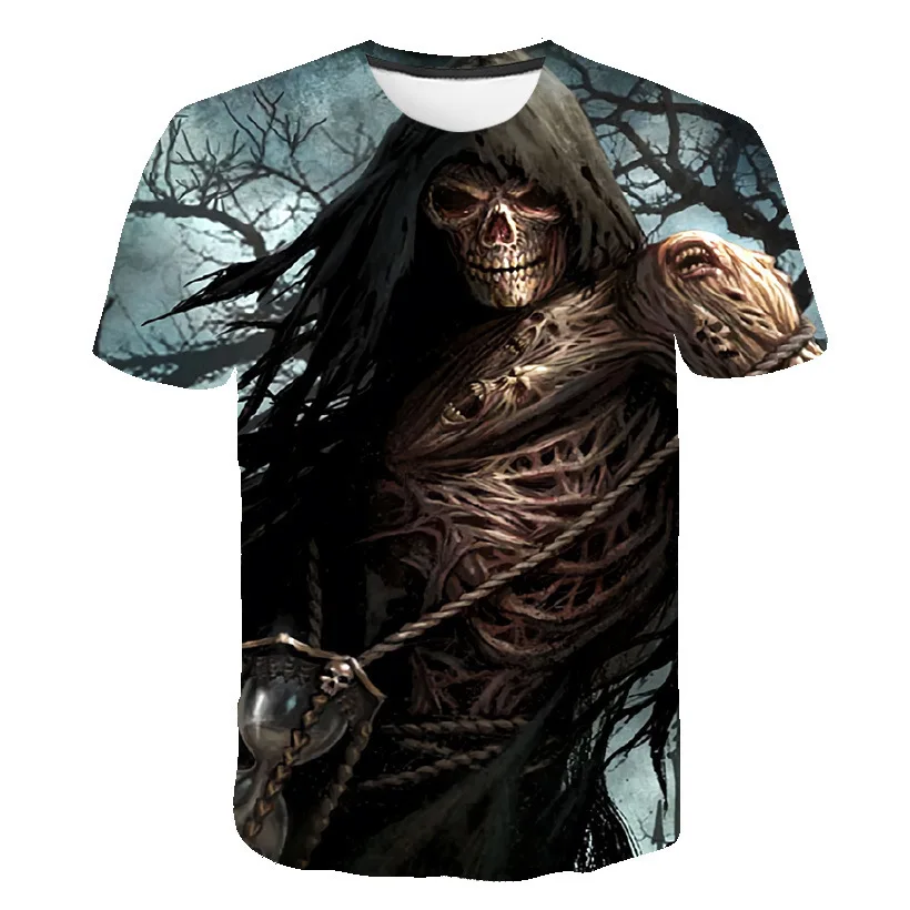 

2023 New Artist Design Men 3D Death Scythe Graphic T Shirts Summer Casual Skull Printed T-shirt Women Casual Short Sleeve Tee
