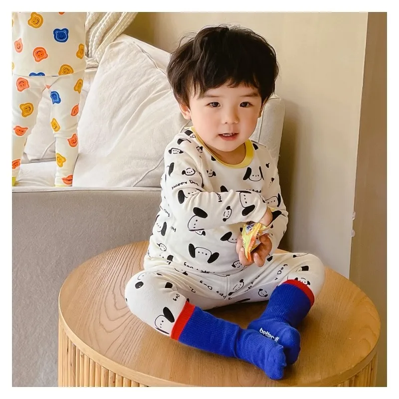 

Sanrios Pochacco Children Autumn Sleepwear Suit Anime Printing Cotton Long Johns Cartoon Boy Girls Long Sleeve Pants Pajamas Set