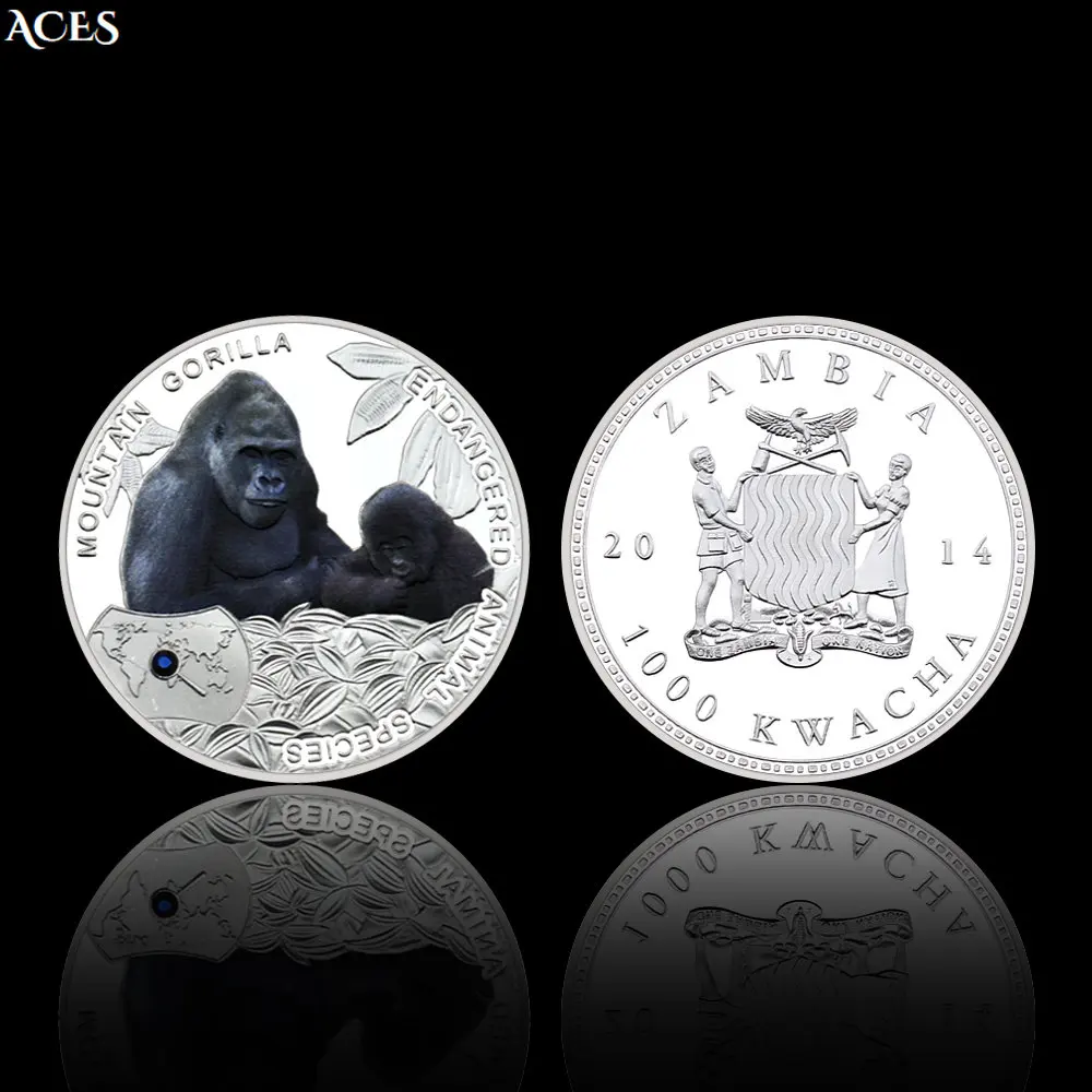 

Zambia 1000 Kwacha Coin Mountain Gorilla Coin with Crystal Animals Commemorative Coin In Capsule Art Worth Collection