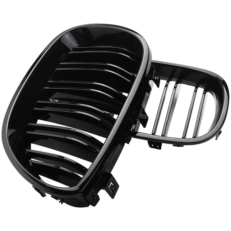 

3 Pair Gloss Black Front Kidney Grill Double Slat Double Line Grille For BMW E60 E61 5 Series 2003-2010