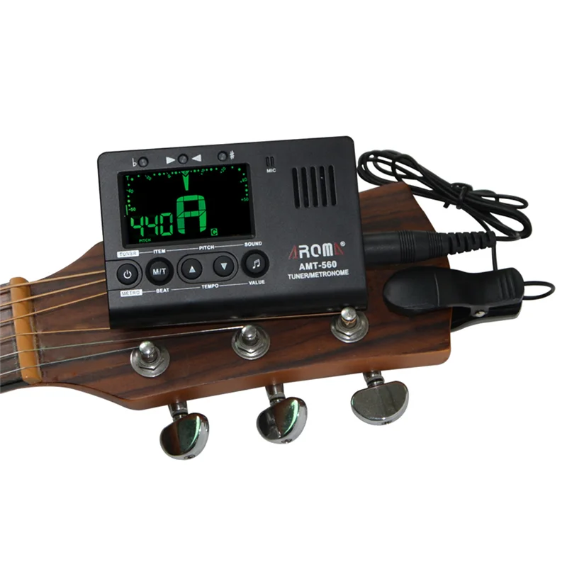 

AROMA AMT-560 Electric Guitar Tuner & Metronome Built-In Mic with Pickup Cable 6.3Mm for Violin Ukulele Universal Portable