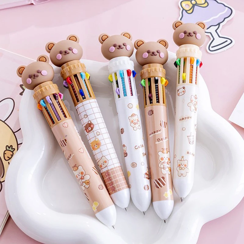 

1Pc Kawaii Bear Cartoon Silicone 10 Colors Chunky Ballpoint Pen Student School Office Supplies Gift Toy