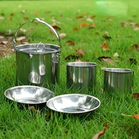 5 piece set stainless steel kettle pan bowl camping cookware outdoor hanging pot water cup set 2 3 people pot set hanging kettle