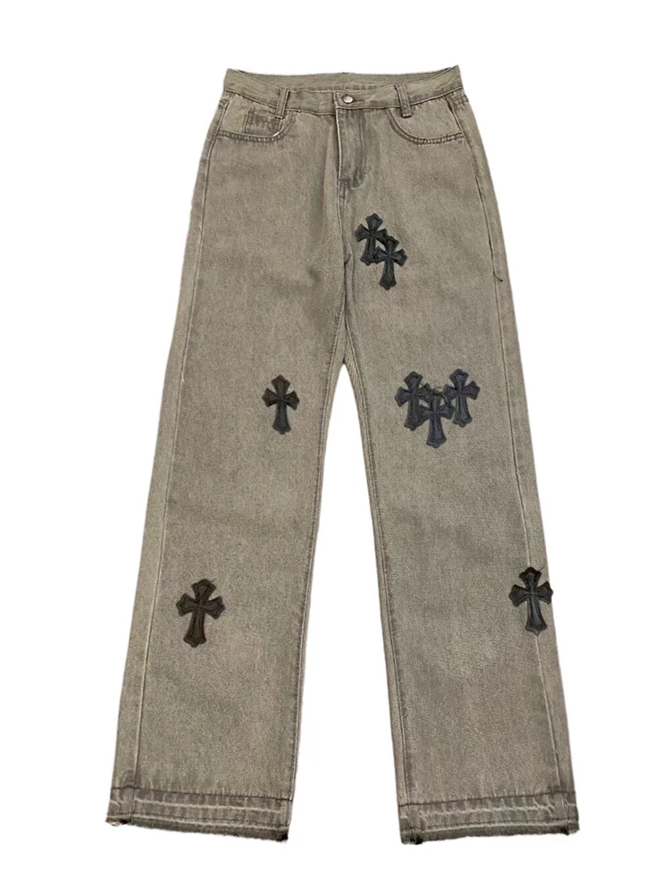 Four Seasons Men's Jeans Ins American Embroidery Straight Loose Casual Jeans Men's and Women's Trousers Y2k Pants Ins Hot Sale