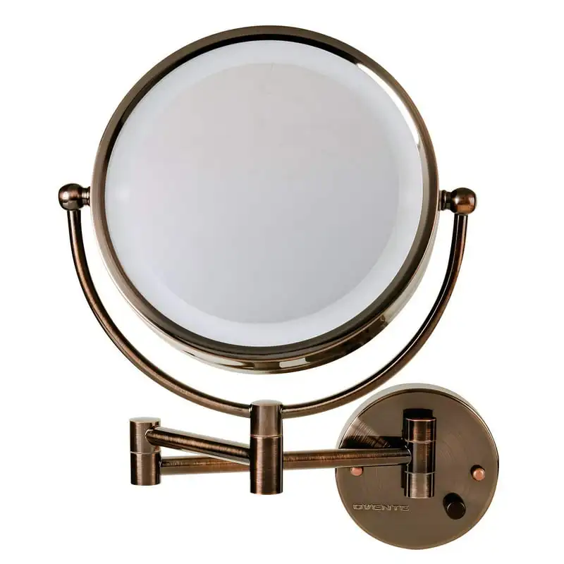 

8.5'' Hardwired Lighted Wall Mount Makeup Mirror, 1X & 7X Magnifier w/ Dimmer Switch, Spinning Double Sided Round White LED, Ext