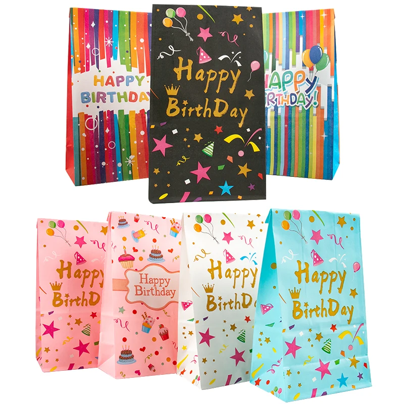 

10 шт бумажные подарочные пакеты с днем ​​рождения вечерние сувениры сумки красочные день рождения дети крафт-бумага конфеты печенье сумки упаковка для пищевых продуктов сумка