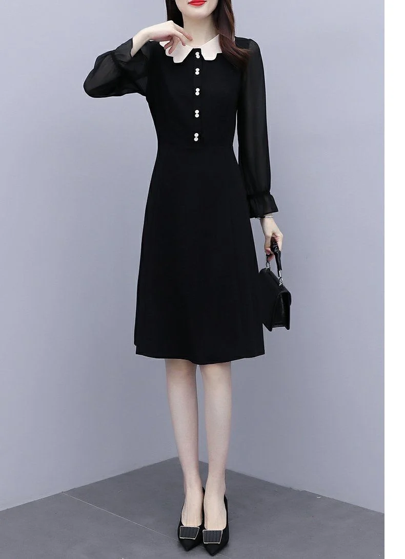 

Женское шифоновое платье с длинным рукавом, длиной до колена, с воротником «Питер Пэн»