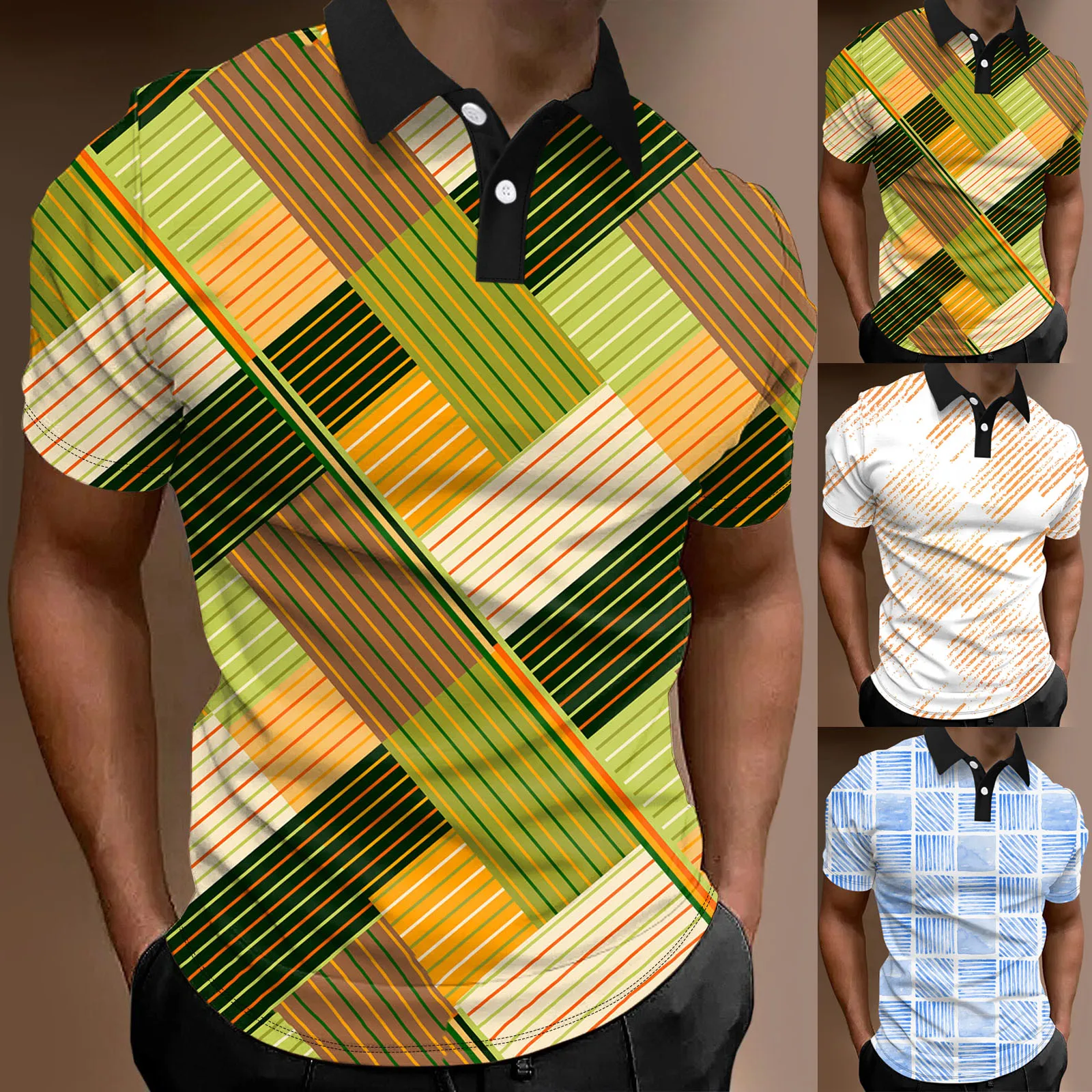 

Футболка мужская с отложным воротником, деловой Повседневный Топ, хлопковая рубашка с длинным рукавом, с принтом, весна-лето