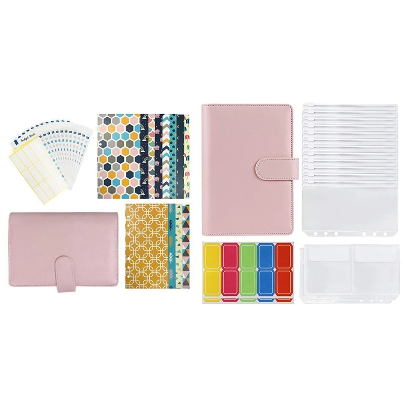 

1 Set Cash Budget Envelope Wallet,Cash Envelopes & 1 Set Binder Bags A6 With Leather Binder Cover