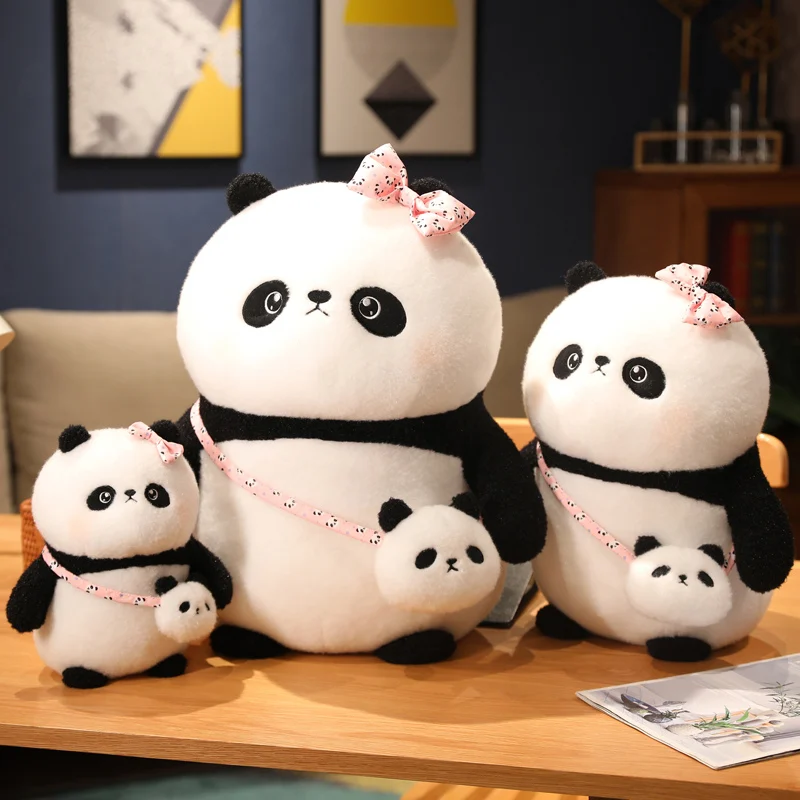 

Lovely Plush Standing Pink Panda Doll Soft Plush Toys Kawaii Panda Bear with Messenger Bag Stuffed Animal Pillow for Children