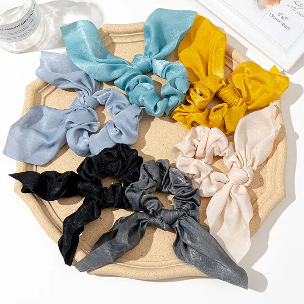 

Tassel Knotted Large Intestine Ring Streamer Hair Ring Cloth Ring Simple Solid Color Rabbit Ears Head Ring Satin Hair Ties Women