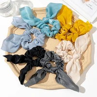 tassel knotted large intestine ring streamer hair ring cloth ring simple solid color rabbit ears head ring satin hair ties women