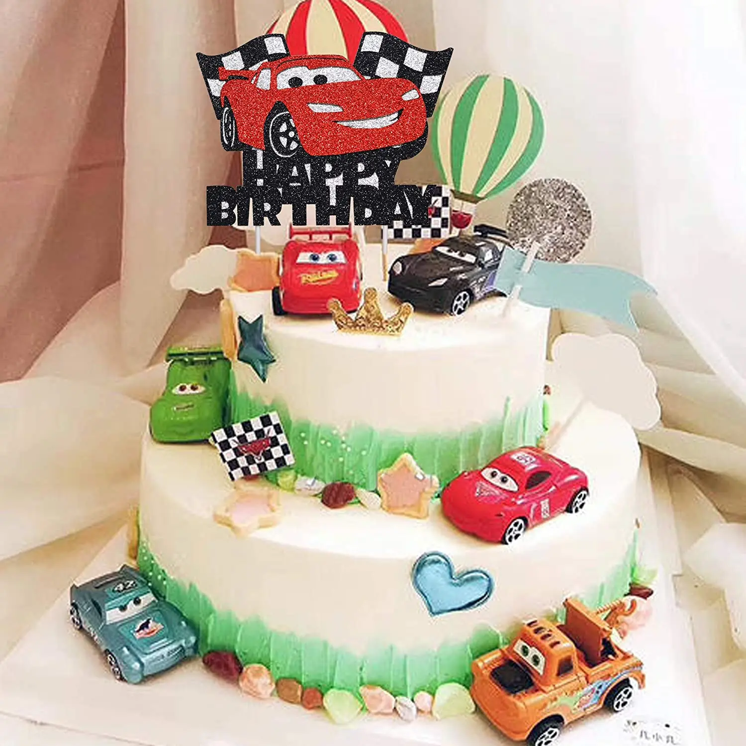 

Disney McQueen Lightning Cars Cake Topper Stand Kids Birthday Party Decoration Car Racing Theme Baby Shower Cake Decorations