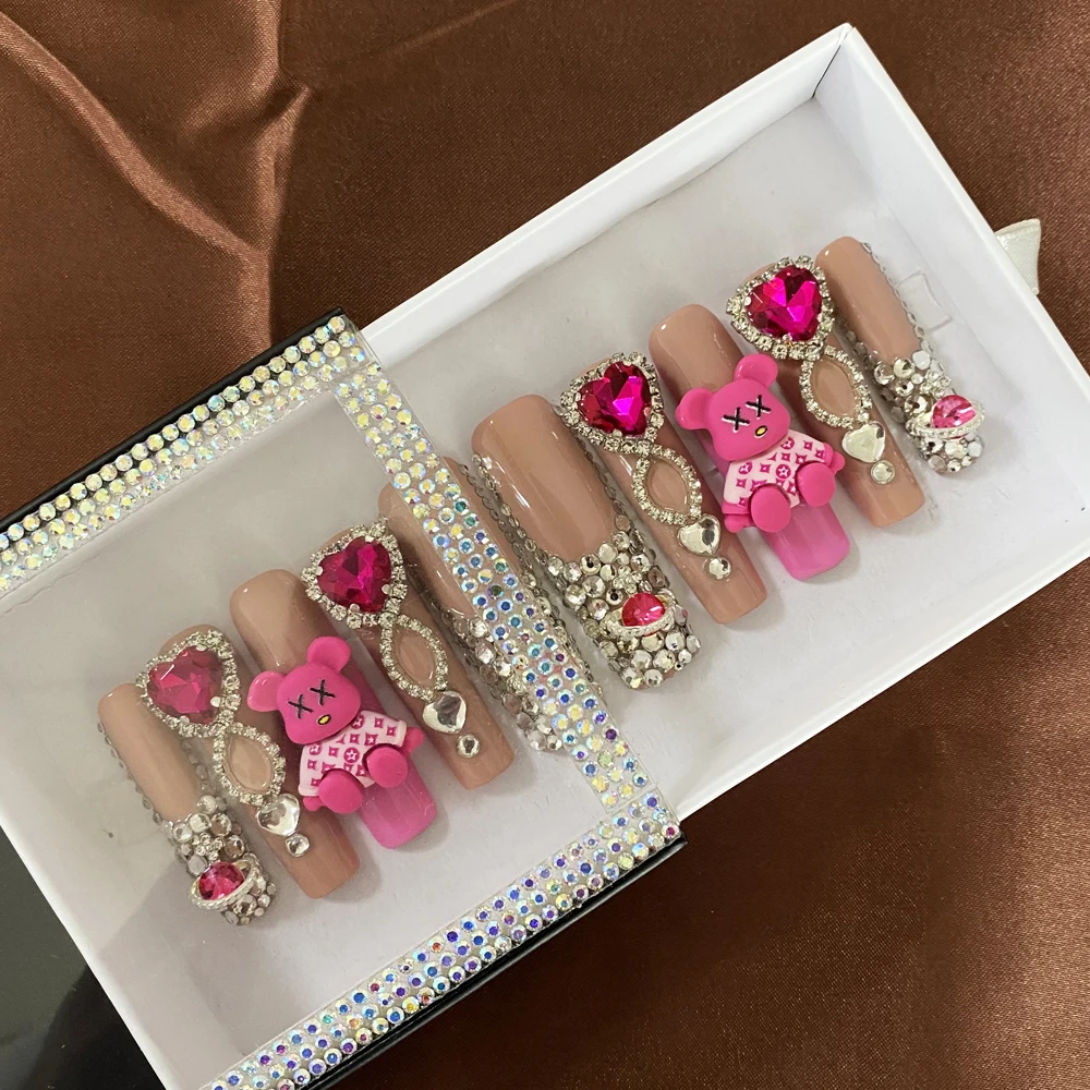 10 шт. глянцевые акриловые ногти ручной работы с клеем