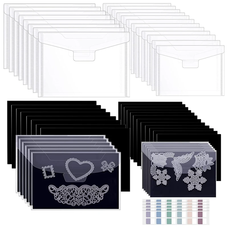 

40 PCS Mold -Cut Storage Bags With Rubber Magnetic Sheets And Labels Clear Resealable Plastic Storage Pocket