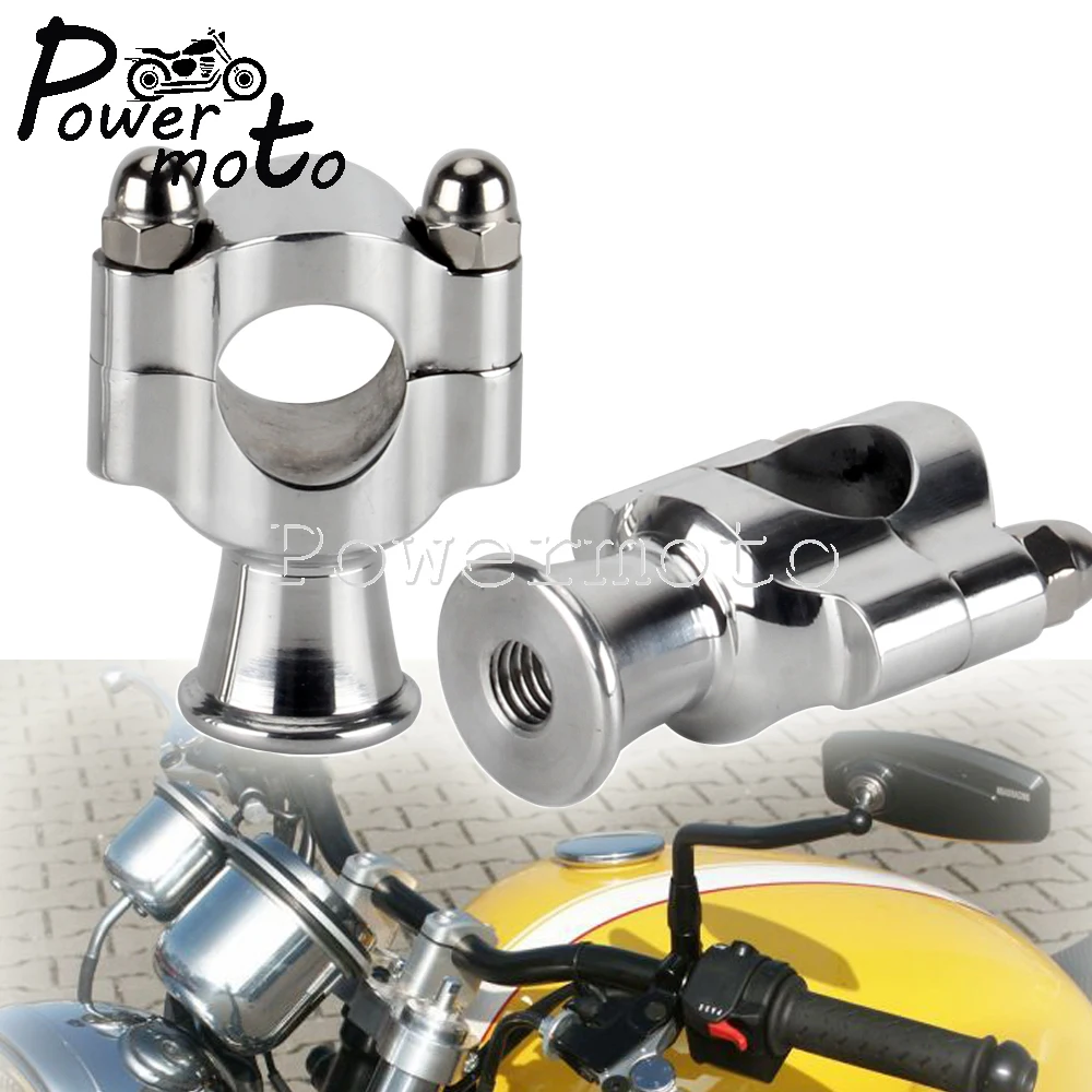

25mm Brass/Chrome Universal Motorcycle Handle Fat Bar Clamp Retro 1" Handlebar Risers For Harley Chopper Bobber Cafe Racer BMW