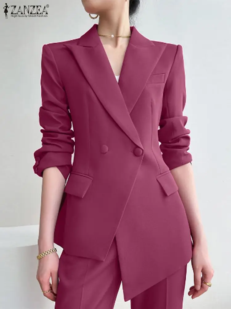 

Осень 2023, Женский офисный Блейзер ZANZEA с присборенной талией, модные куртки с асимметричным подолом, повседневные свободные элегантные офисные куртки с длинным рукавом