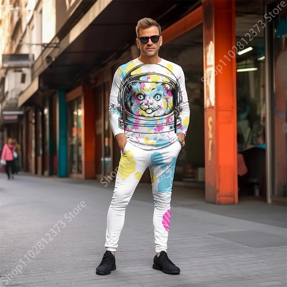 2023 Fashion Men's Long Sleeve T-shirts Two Piece Set 3D Fierce Tiger Printing Man Tracksuit Sets Casual Streetwear Man Clothing