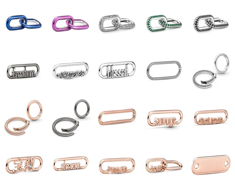 

Authentic 925 Sterling Silver ME Styling Love Word Styling Pave Double Link Charm Bead Fit Pan Bracelet & Necklace Jewelry