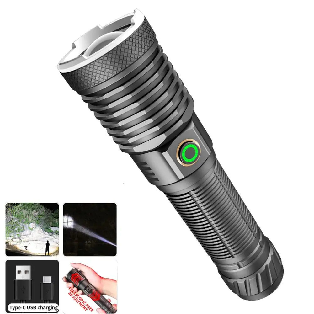 XHP50 LED Flashlight 4 Level Telescopic Zoom Super Bright Powerful Strong Light Tybe-c Usb Rechargeable Torch High Power Lamp