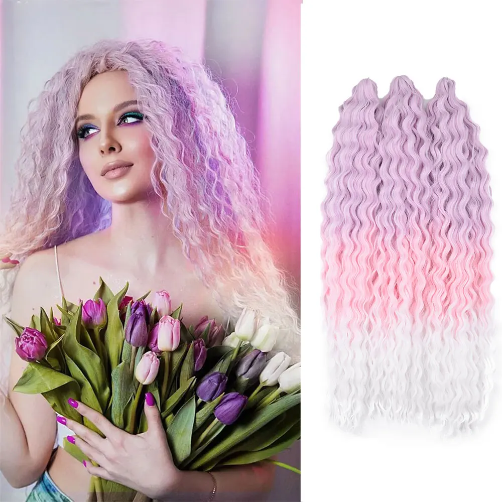 

Synthetic Deep Wave Twist Crochet Hair Afro Curls Crochet Braids Water Wavy Ombre Blonde Pink Braiding Hair Extensions For Women