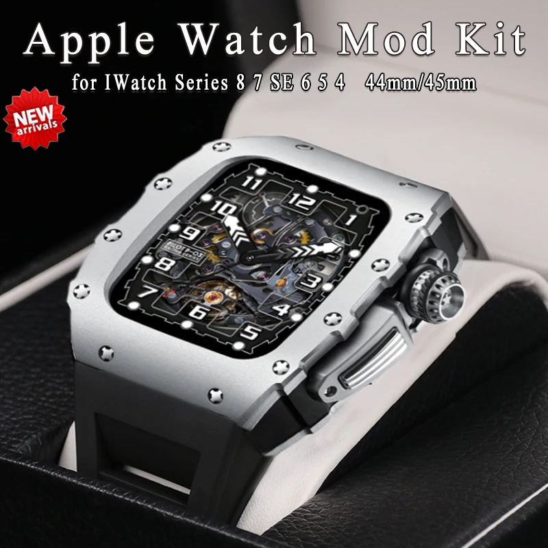 

Алюминиевый роскошный чехол модифицированный комплект для Apple Watch 8 Чехол 45 мм мод комплект резиновый силиконовый ремешок для IWatch серии 7 SE 6 5...