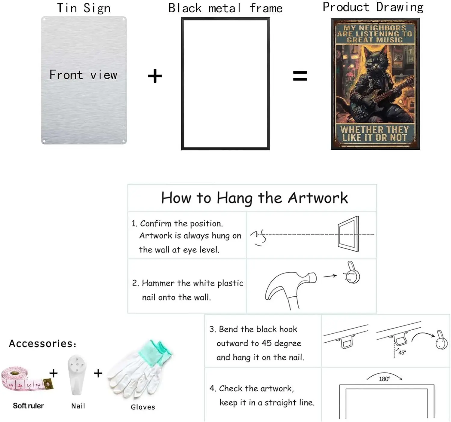 Металлическая табличка Funny Cat Guitar