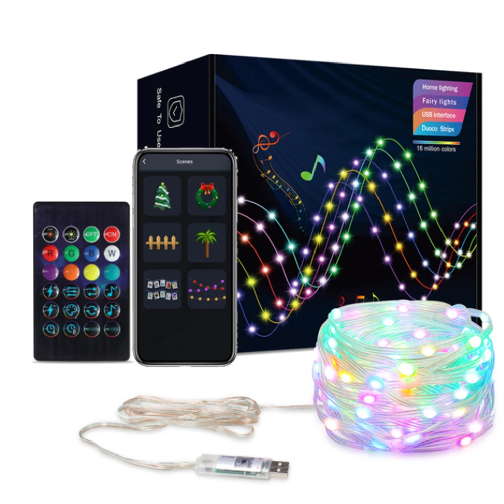 

Bluetooth Control Smart Fairy String Lights Sync and Memory Function Brightness Adjustable Waterproof Lamp Holiday Window Decort