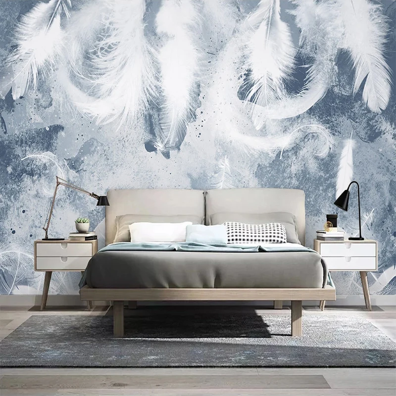 

Custom 3D Wallpaper Romantic White Feather Blue Wall Murals Modern Bedroom Living Room Sofa TV Background Wall Decoration Fresco