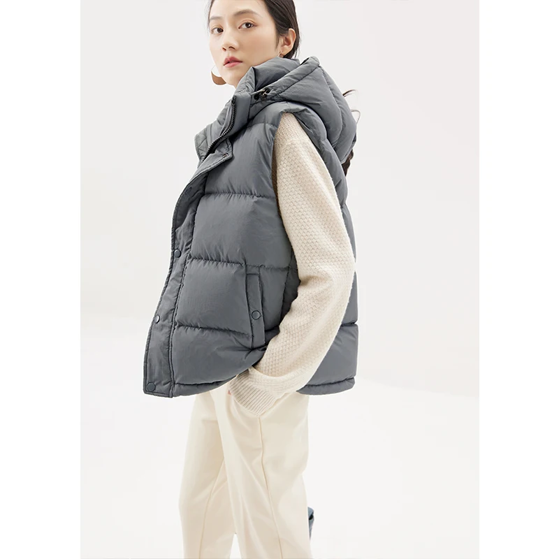 90%  White Goose Down Vest Women Casual  Autumn/Winter Hooded Abrigos Mujer Invierno 2022  Zipper  Wide-waisted