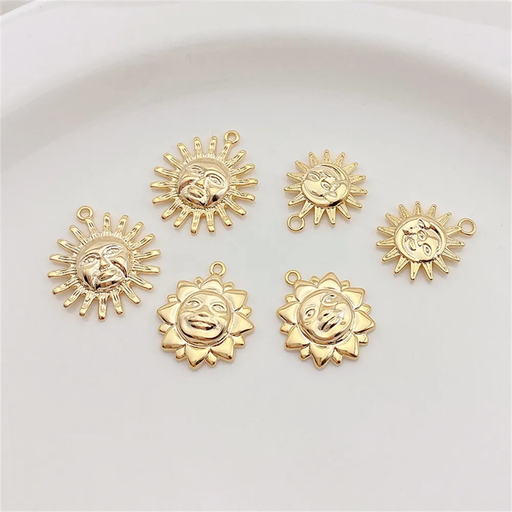 

1pcs 14K Gold Color European and American Style Sun Star Sky Pendant Diary Bracelet Necklace Jewelry Material Accessories