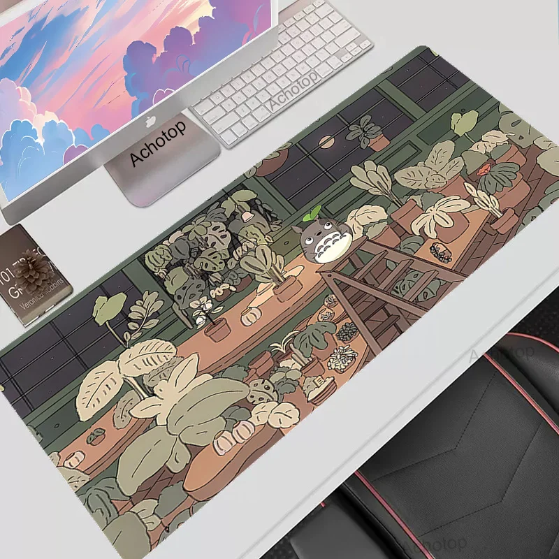 

Kawaii Cute Cat Mousepad XXL Computer Table Large Pc Office Accessories Mouse Pad Green Plant Totoro Keyboard Mause Rug Desk Mat