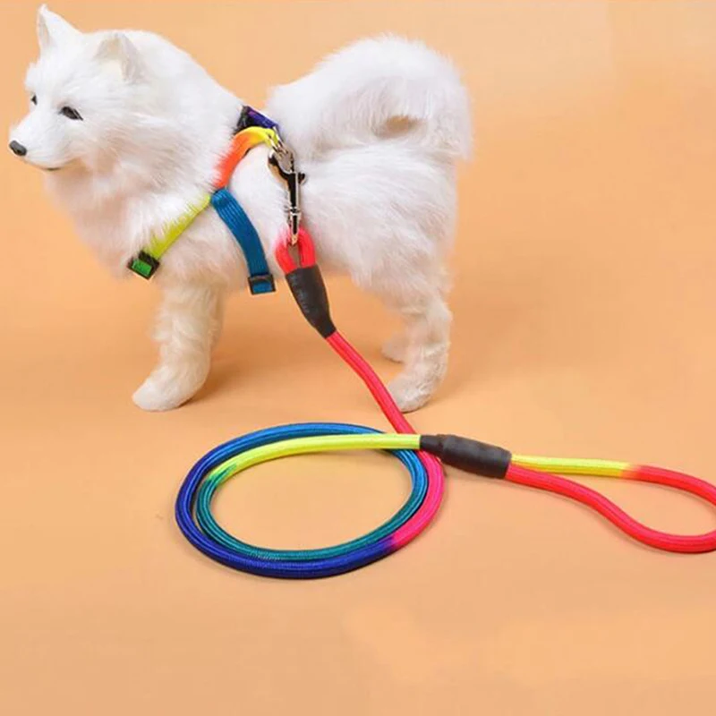 

1Pc Nylon Rainbow Pet Dog Leash Walking Training Leash Cats Dogs Harness Collar Dog Collar