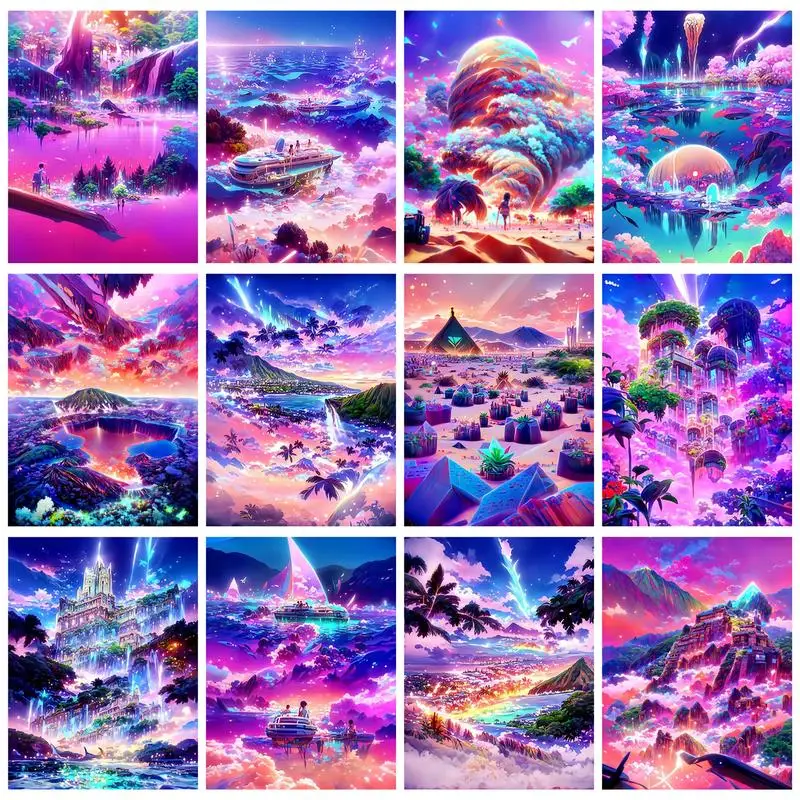 

CHENISTORY Diy Painting By Numbers With Frame Fantastic Colorful Landscape Drawing By Number For Adults Artwork Handmade Set