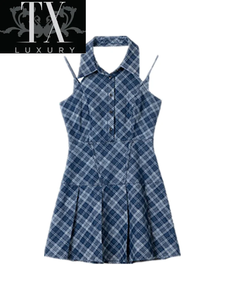 

2022 Sleeveless Halter Dress Backless Hollow Out Off Shoulder Pleat Bodycon Vestidos Summer Sexy Women Streetwear Y2K Party Club