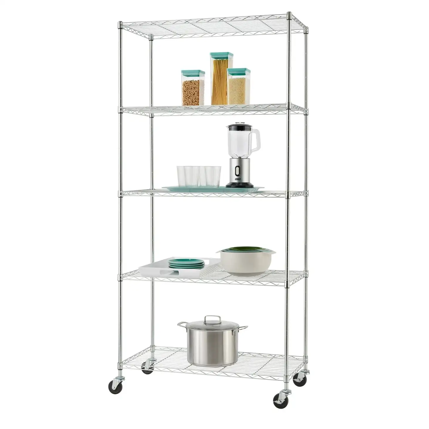 

TRINITY Basics 36" W x 18" D x 76" H 5-Shelf NSF Wire Shelving Unit With Wheels, 1250 lb Capacity, Chrome Color