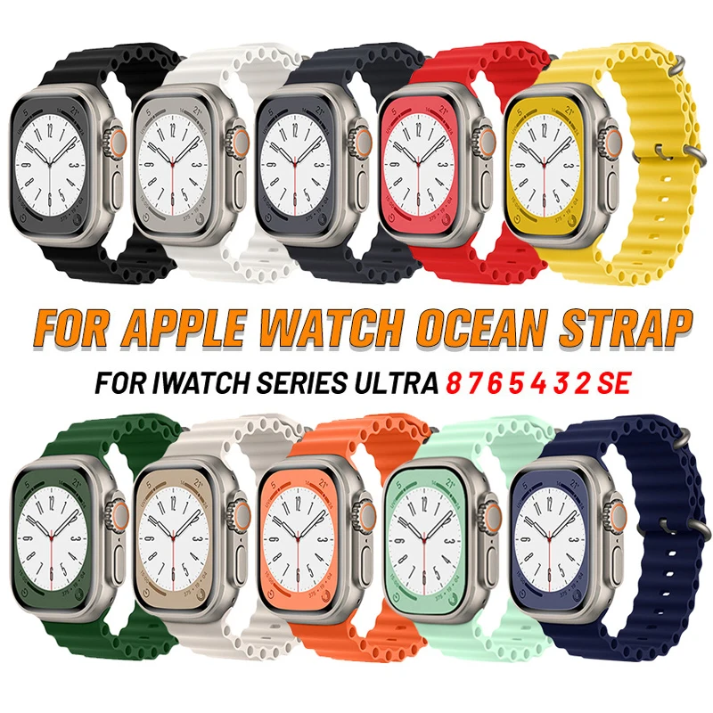 

Ocean Strap For Apple Watch Band 49mm 45mm 44mm 40mm 41mm 42mm 38mm Silicone Bracelet iWatch Series Ultra 3 4 5 6 SE 7 8 correa