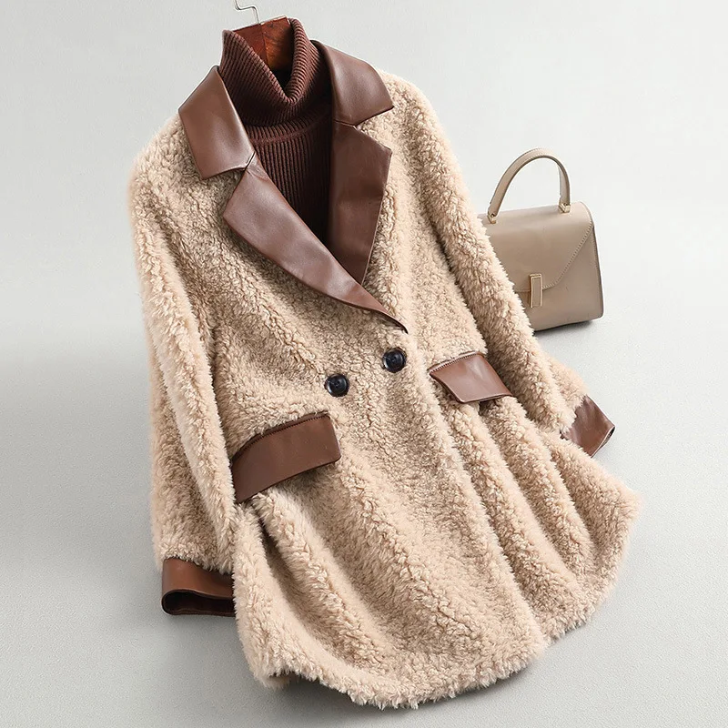 Женское бархатное пальто средней длины, пальто из овечьей шерсти 2022