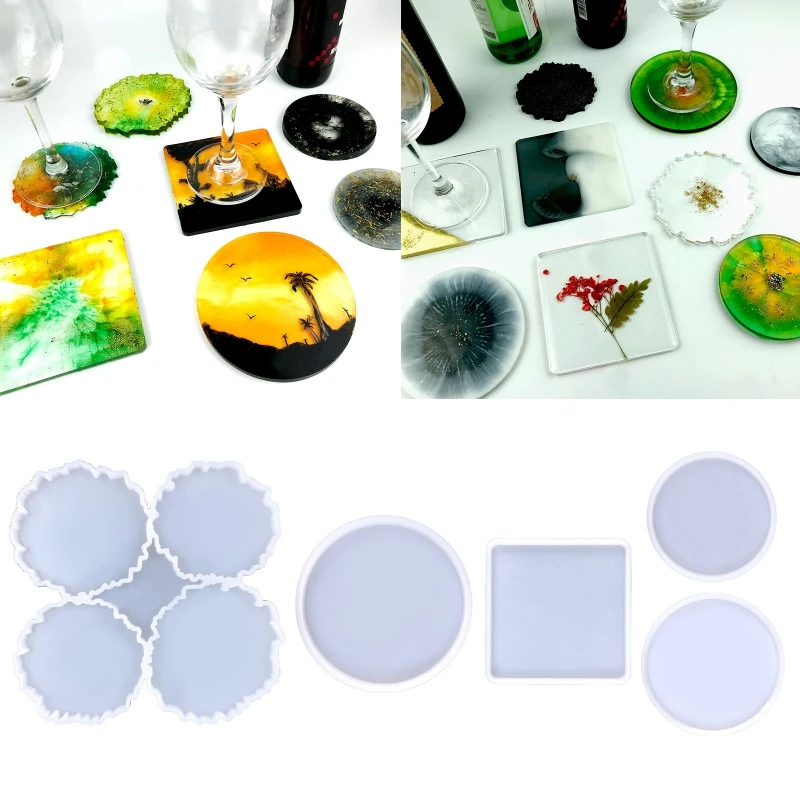 

N1HE Silicone Coaster Mould for Resin Square and Round Coaster Molds Set,Epoxy Resin Molds for Resin Casting,Crystal Coasters