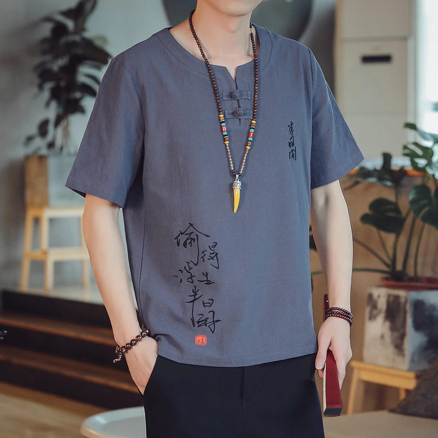 

Zen Tea Art Chinese Style Men Short Sleeve Casual T-shirt Hanfu Kung Fu Tai Chi Tee Tops Tang Suit Medieval Viking Shirts Blouse