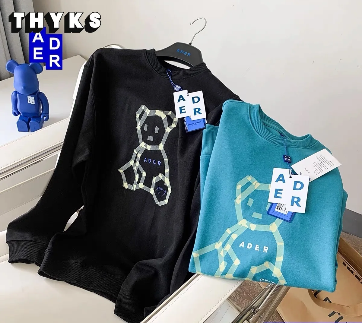

Осенне-зимний новый свитер ADER ERROR для пар, унисекс, свободный свитер с вышивкой оригами и медведем, пуловер с круглым вырезом, куртка