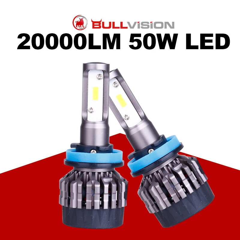 

Bullvision H11 H8 HB2 9003 LED Lights H9 h4 car Headlight Bulb COB chip auto lamp 20000/LM 6000K
