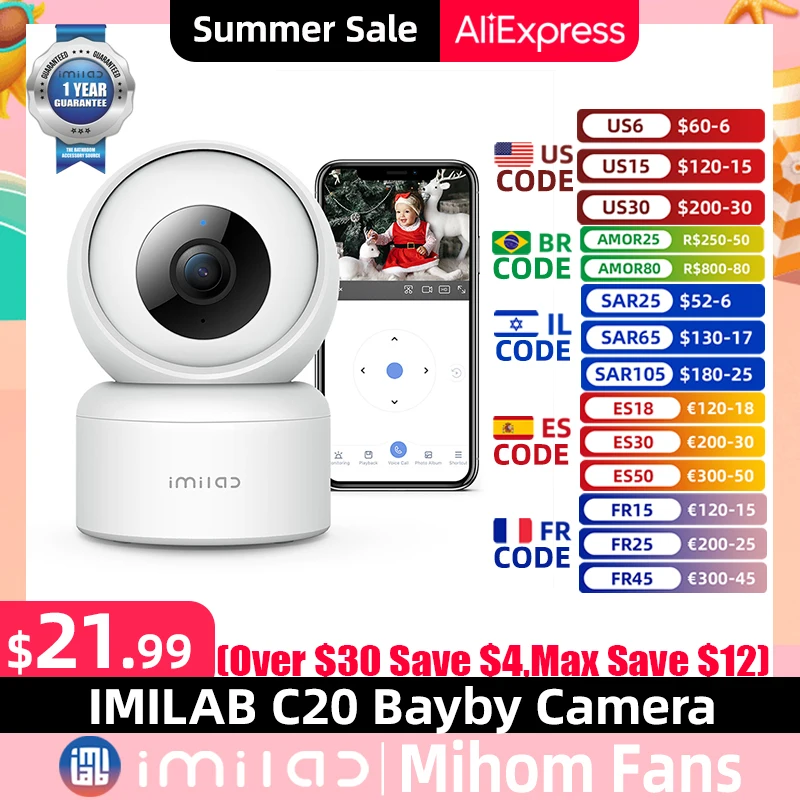 IMILAB C20 Home Security Camera Wifi 1080P Ip Indoor Webcam CCTV Vedio Surveillance Cam Work at IMILAB App Compatible with Alexa