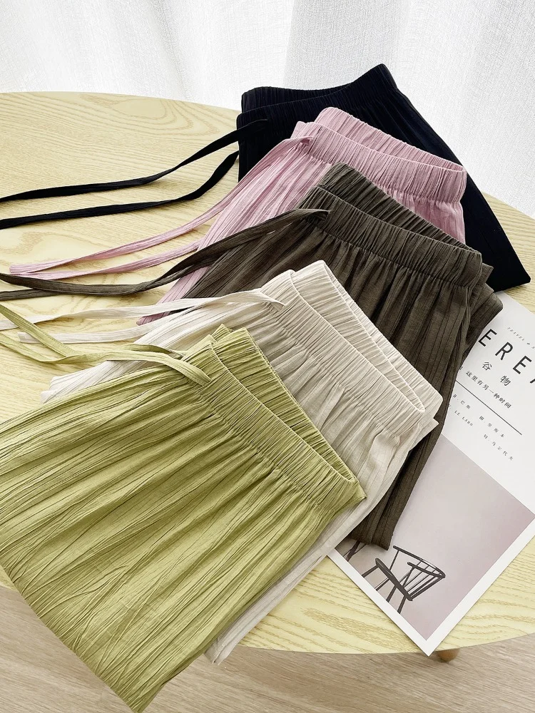 

Новинка, Летние повседневные крутые женские брюки, женские прямые уличные брюки большого размера из хлопка и льна со складками