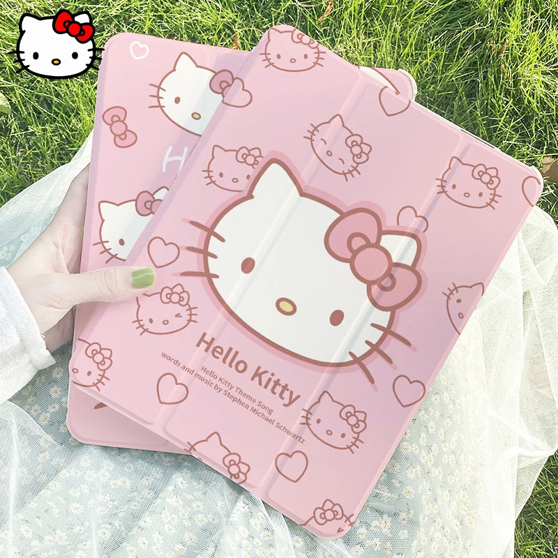 

Sanrio HelloKitty Ipad Case Kawaii Anime Tri Fold with Pen Slot Soft Case for Ipad Pro 12.9 11 Inch Air 1 2 3 Shockproof Case