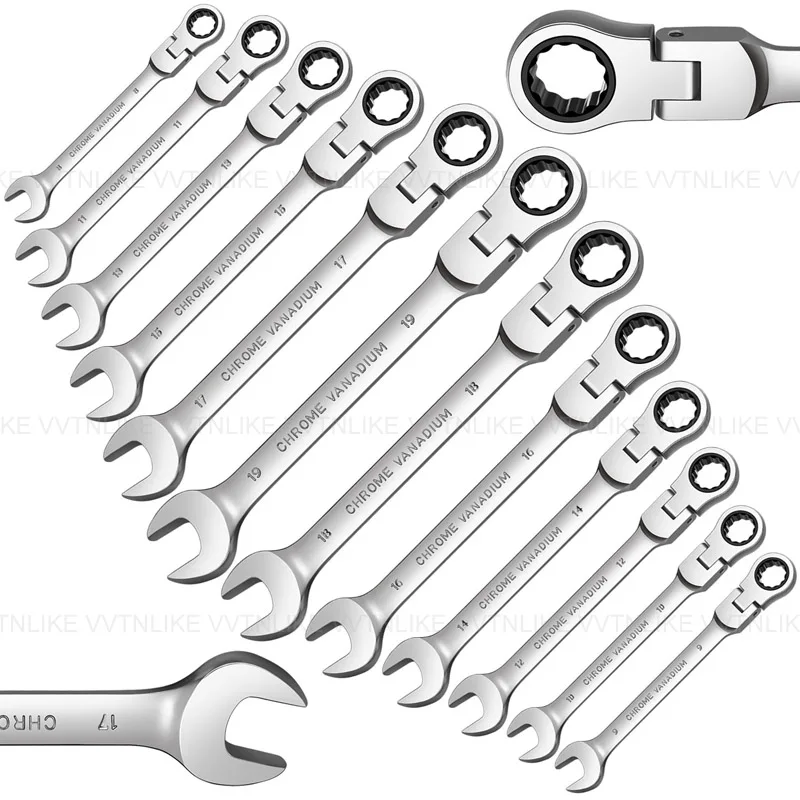 

Flex-Head Ratcheting Combination Wrench Set,Open End Socket Wrench Set of Keys Universal Repair Hand Tool with Rolling Pouch