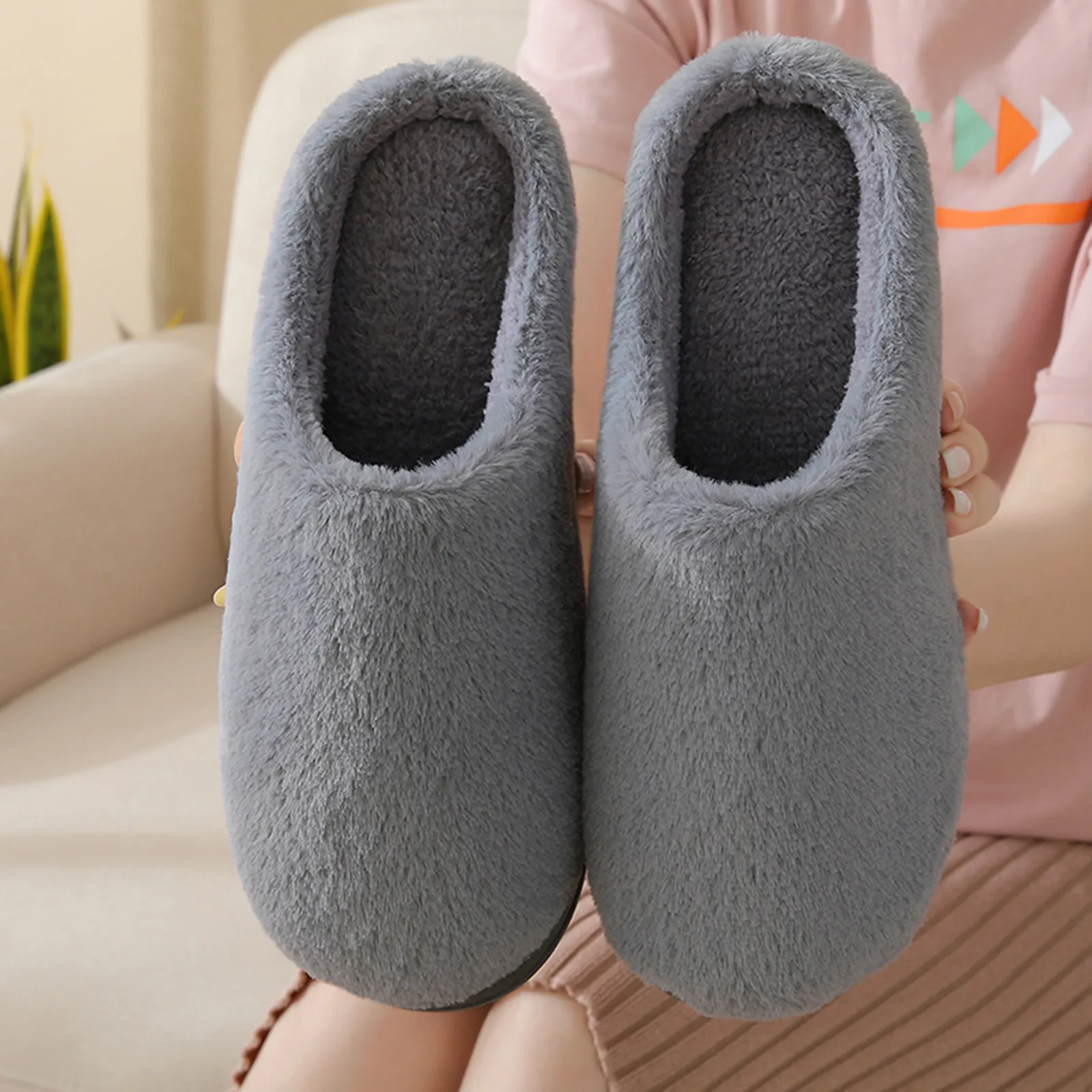 Тапочки женские домашние плюшевые мягкие хлопковые тапочки Нескользящие для